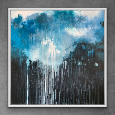 obraz akrylowy rain to obraz formatu 100x100 cm przedstawiający w sposób abstrakcyjny padający deszcz