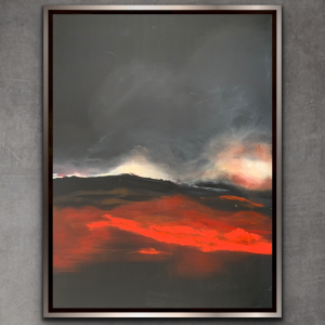 obraz 120x90 w odcieniach czerni, przedstawiające abstrakcyjne spojrzenie na wulkan