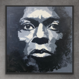 obraz SHADOW przedstawia tajemnicze spojrzenie, twarz wpatrująca się, od której również nie możemy oderwać wzroku.