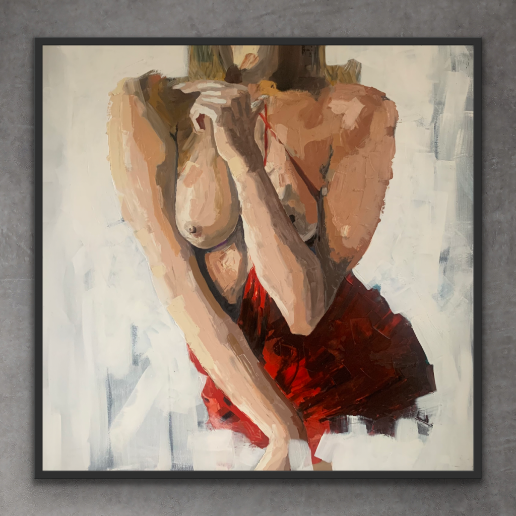 obraz "BIKINI" przedstawia tors kobiecy w skąpo otulającej bieliżnie