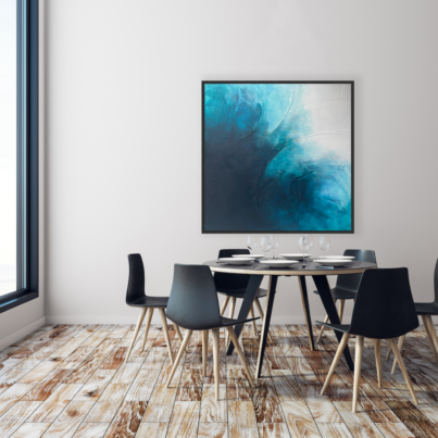 obraz ręcznie malowany Biała melodia turkusu 2